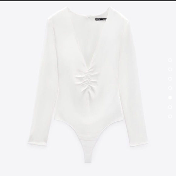 NWT Satin Bodysuit Long sleeve ruched draped fit bodice shiny wedding coquette - Picture 9 of 9